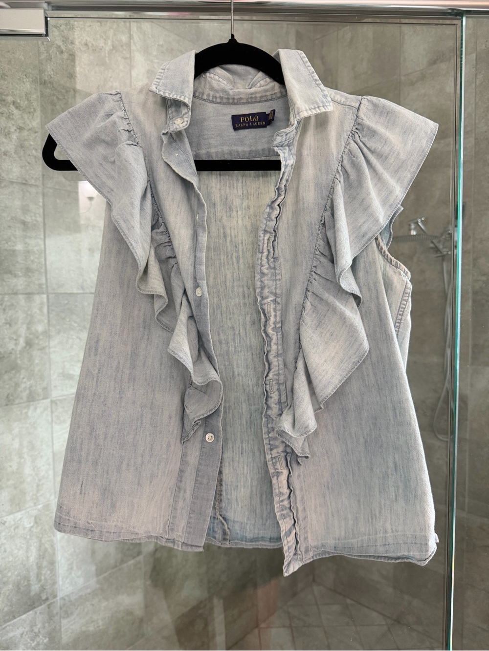 Polo by Ralph Lauren Light Wash Denim Ruffle Sleeve Blouse